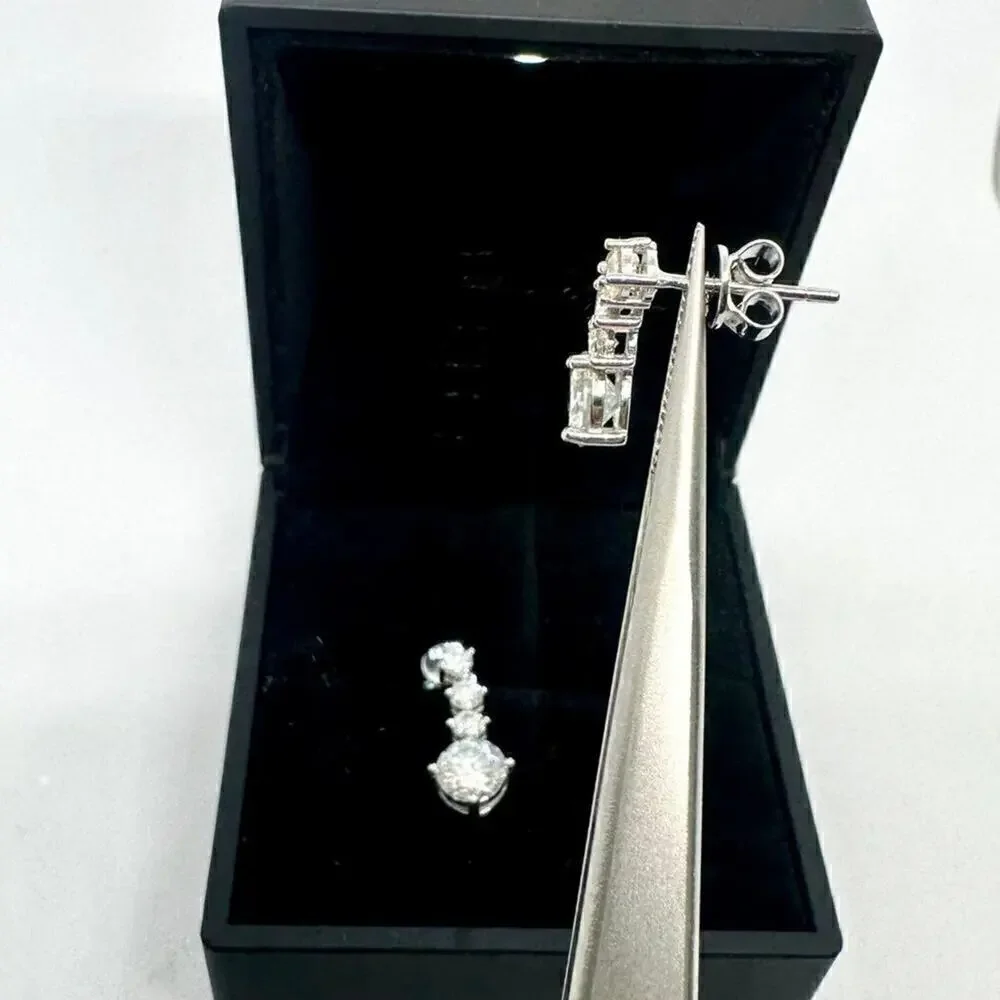 Moissanite Diamond Earrings Hanging Drop Studs 2.6 Ct Brilliant Round Cut